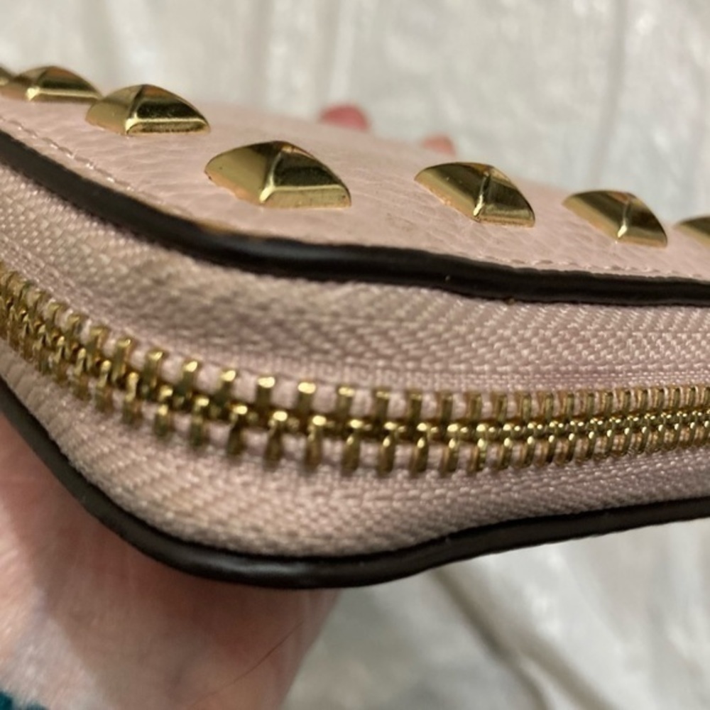 Michael kors pink leather gold studded zipper clutch accordion wallet - Picture 8 of 15